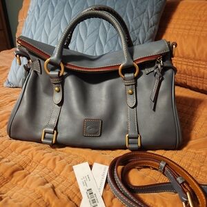 Dooney & Bourke Florentine Large Steel Blue Leather Satchel